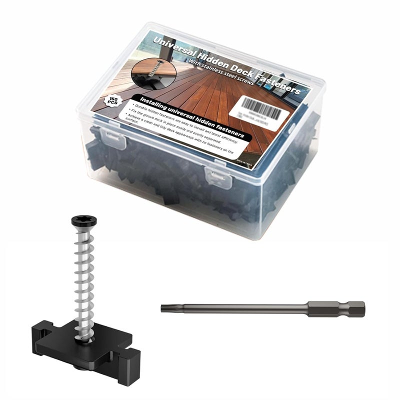 ZONEGRACE Hidden Deck Fasteners 150 PCS with Stainless Steel Screws - Composite Decking Clips for 80 Sq.Ft, Universal Hidden Fasteners Kit for Grooved Deck Boards, Complete DIY Set - Image 1